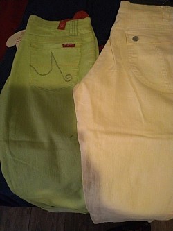 Green and Yellow Pants Youth Size 7 $10.00 material 77% cotton 20% polyester 3% spandex machine washable cold water no bleach